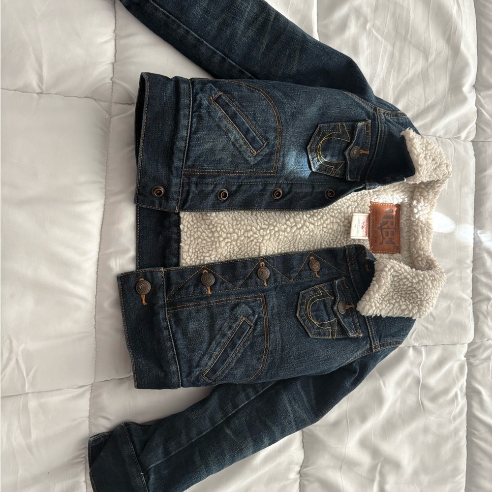 True Religion Kids Blue Denim Jacket with Sherpa Lining